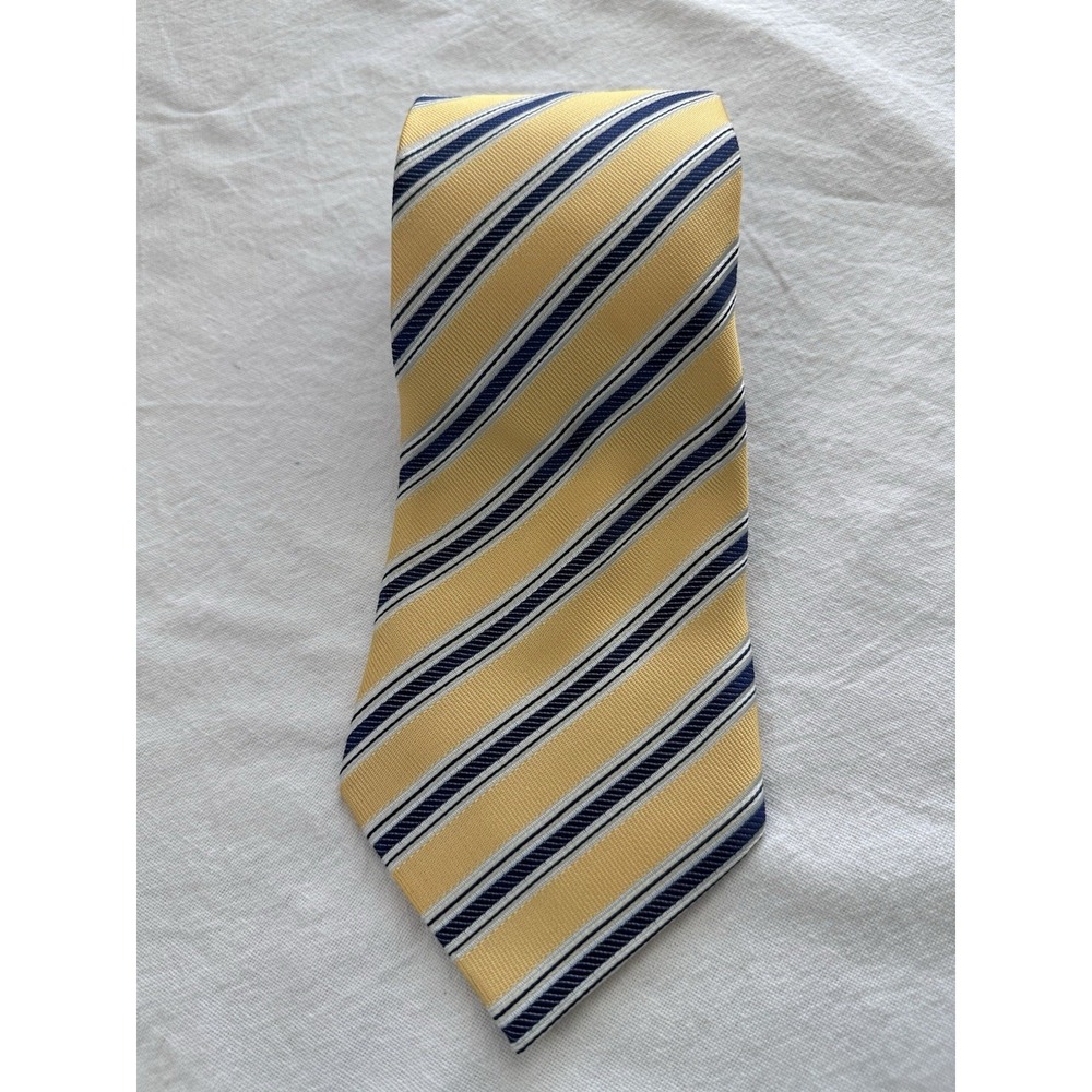 Kailong Mens 100% Silk Tie Hand Made Stripe Yellow Classic